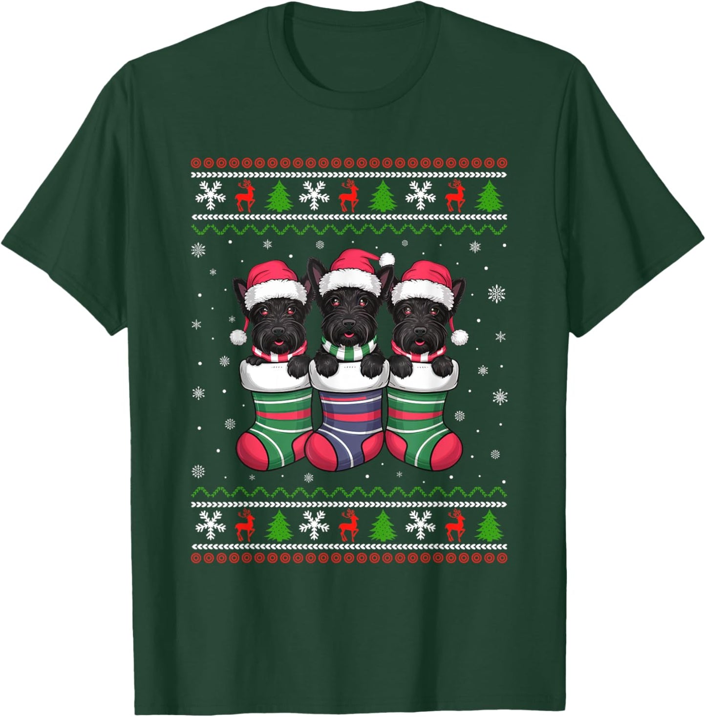Ugly Xmas Sweater Scottie Dog In Christmas Socks Men Women Kids T-Shirt - T-Shirt | Forest