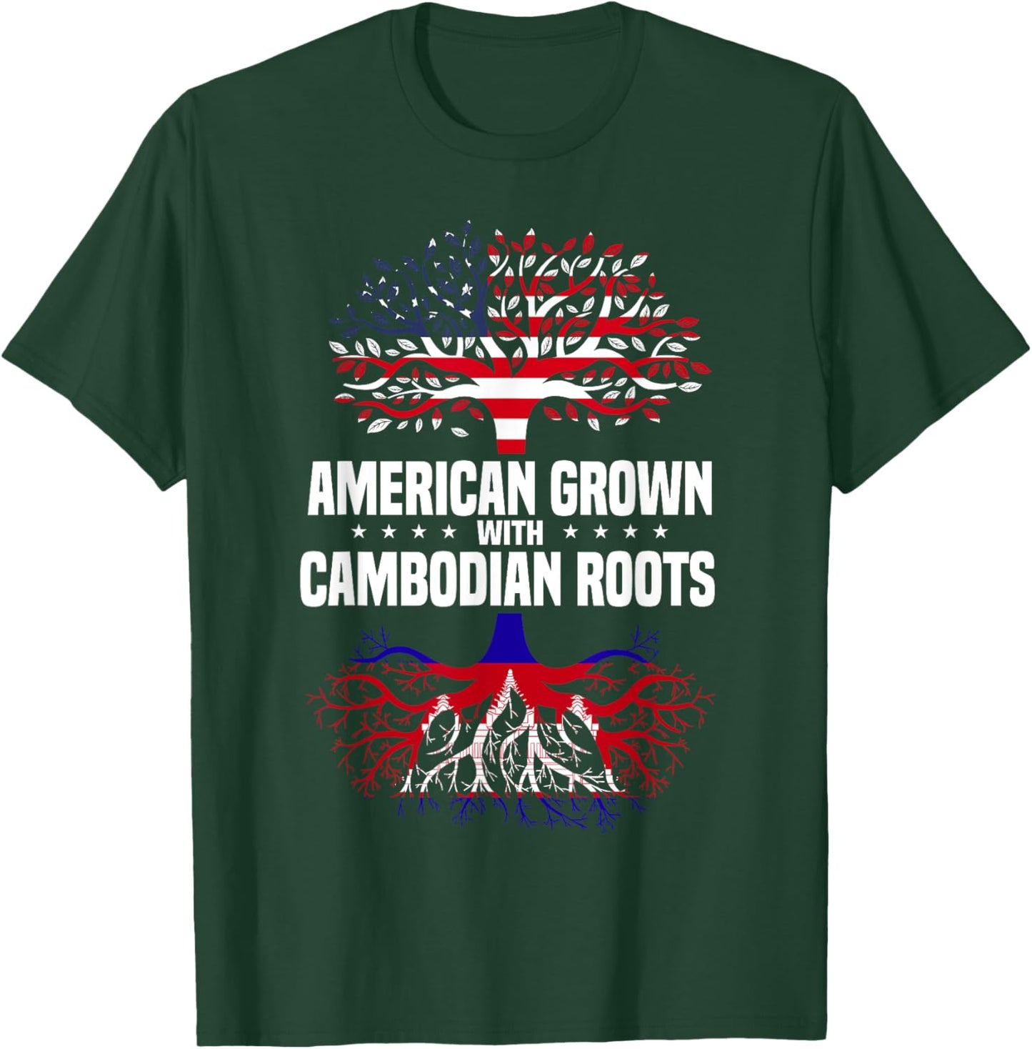 American Grown With Cambodian Roots America Cambodia Flag T-Shirt - T-Shirt | Forest