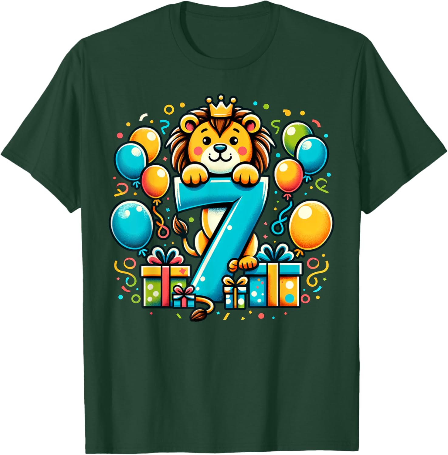 Lion 7th birthday boy girl 7 years old seventh seven Lion T-Shirt - T-Shirt | Forest