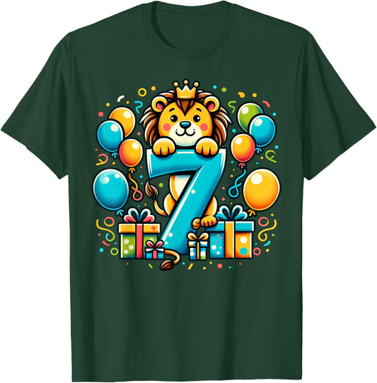 Lion 7th birthday boy girl 7 years old seventh seven Lion T-Shirt - T-Shirt | Forest