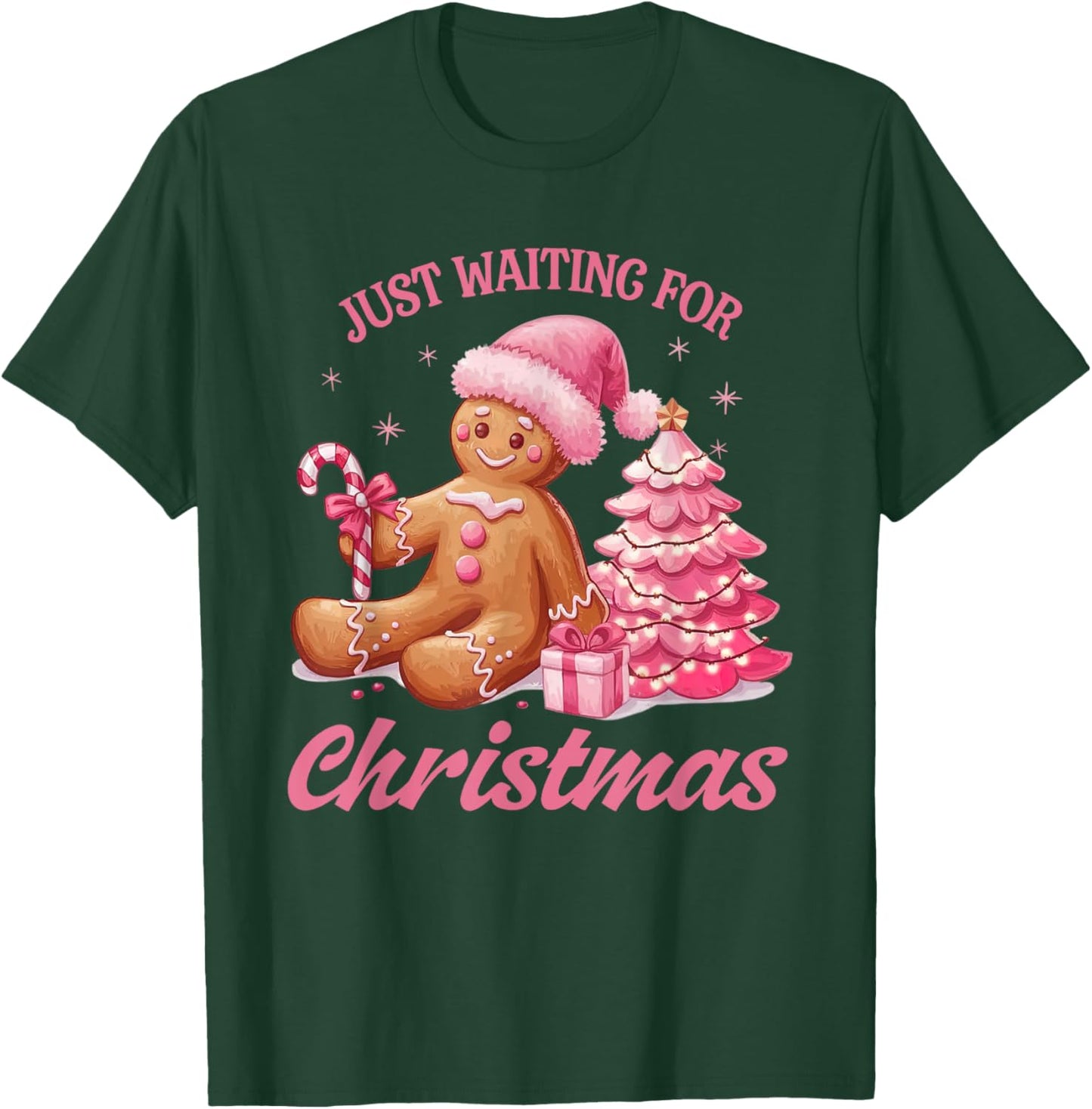 Cute Preppy Pink Gingerbread Man Candy Canes Christmas Tree T-Shirt - T-Shirt | Forest