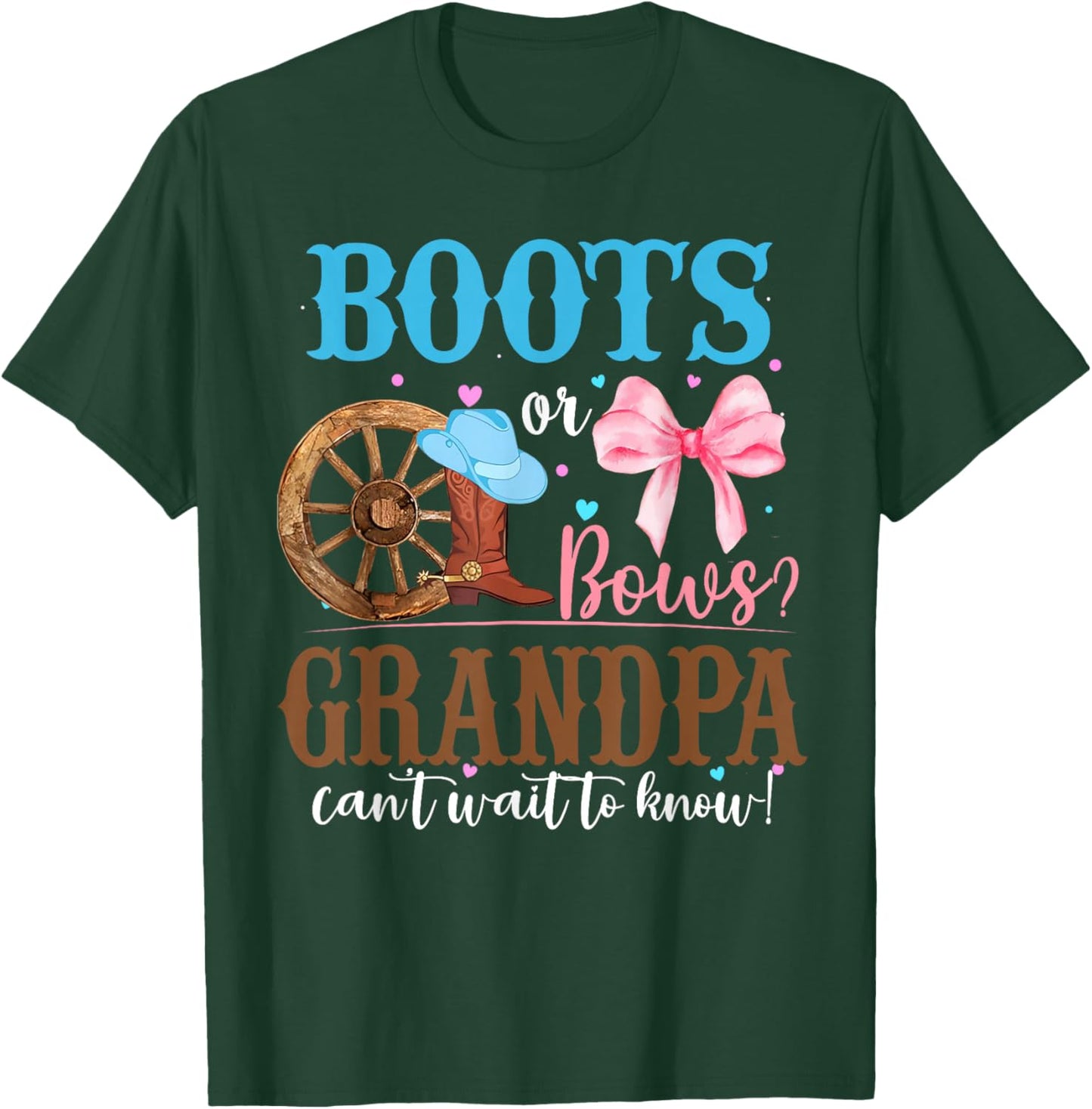 Boots or Bows Gender Reveal Party Announcement Grandpa T-Shirt - T-Shirt | Forest
