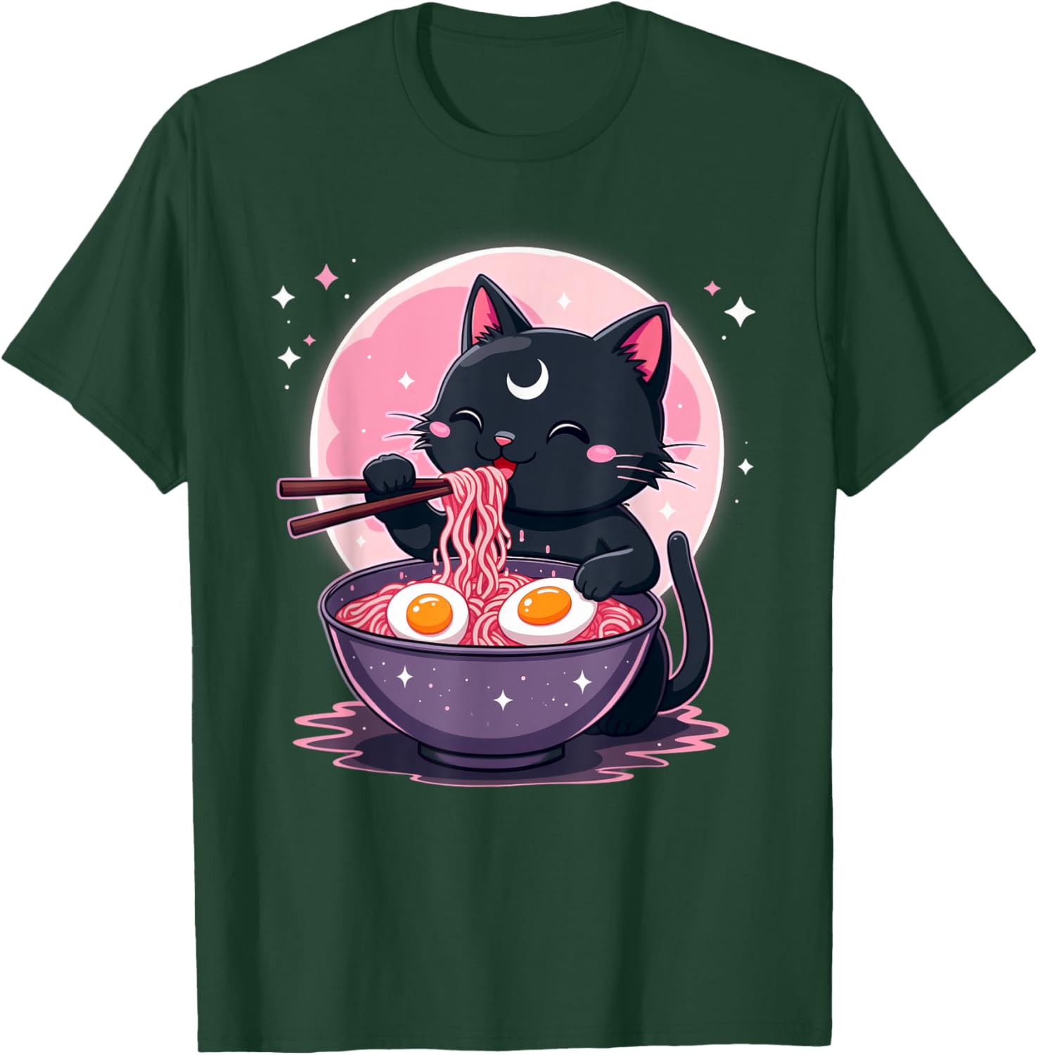 Pastel Goth Aesthetic Kawaii Creepy Cat Eating Ramen Noodles T-Shirt - T-Shirt | Forest