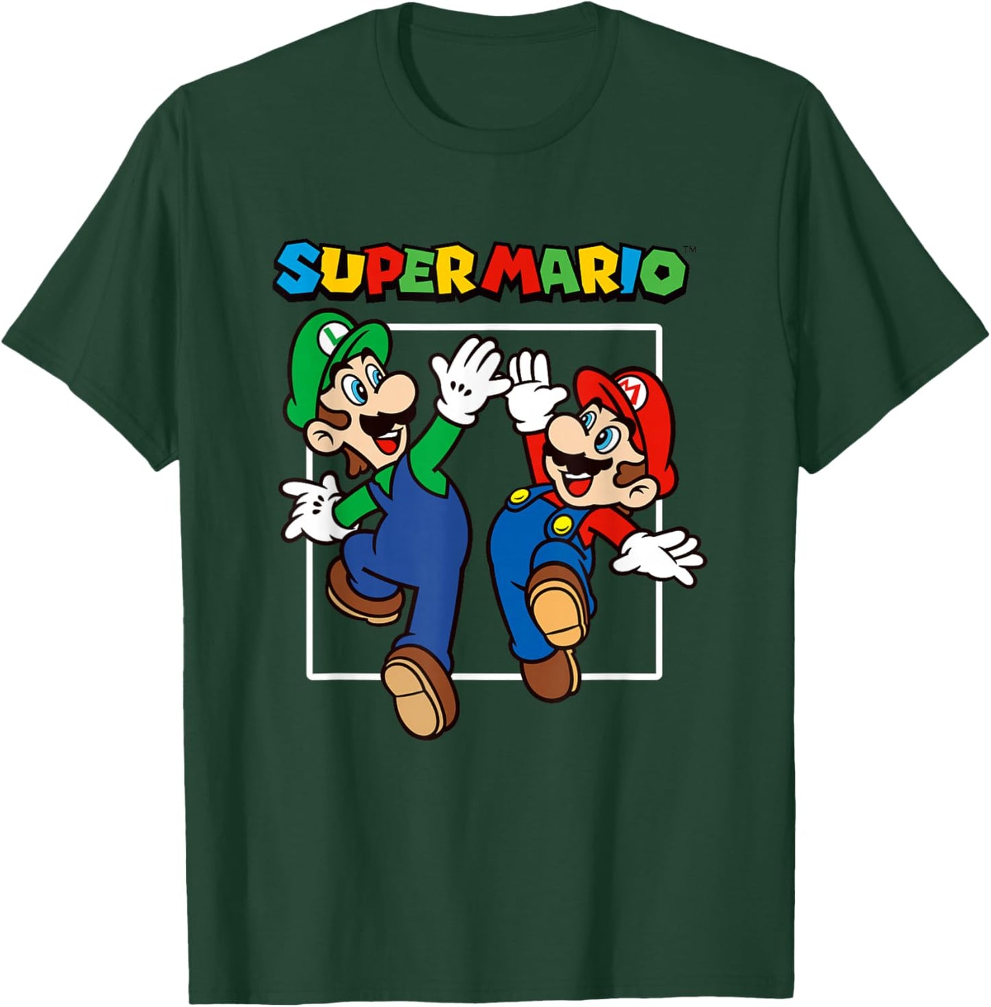 Super Mario Bros Big Jump High Five Retro Portrait T-Shirt - T-Shirt | Forest