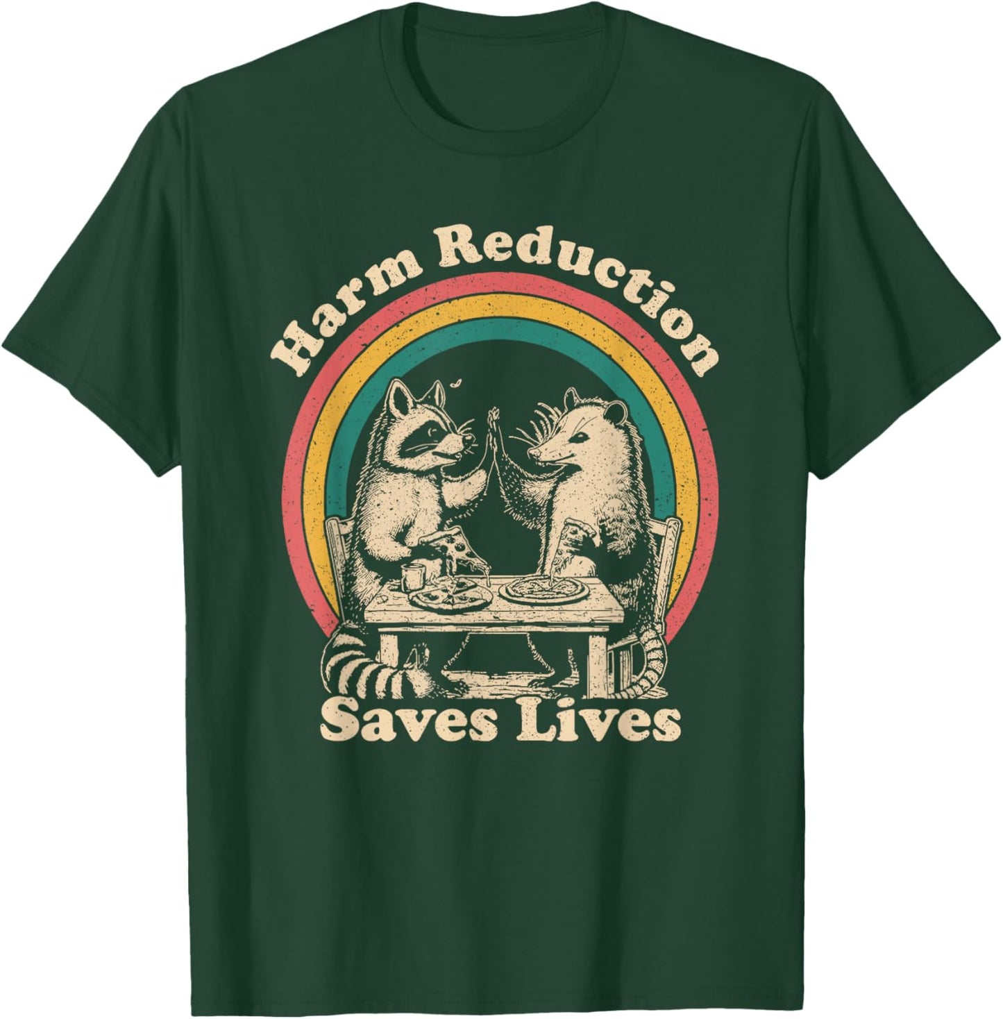 Vintage Raccoon Harm Reduction Overdose Awareness Nurse T-Shirt - T-Shirt | Forest