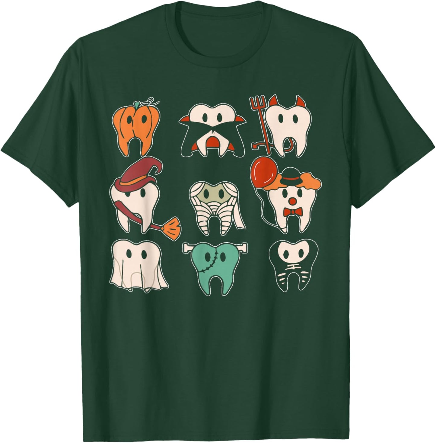 Funny Halloween Teeth Ghost Dentist Dental Squad Men Women T-Shirt - T-Shirt | Forest