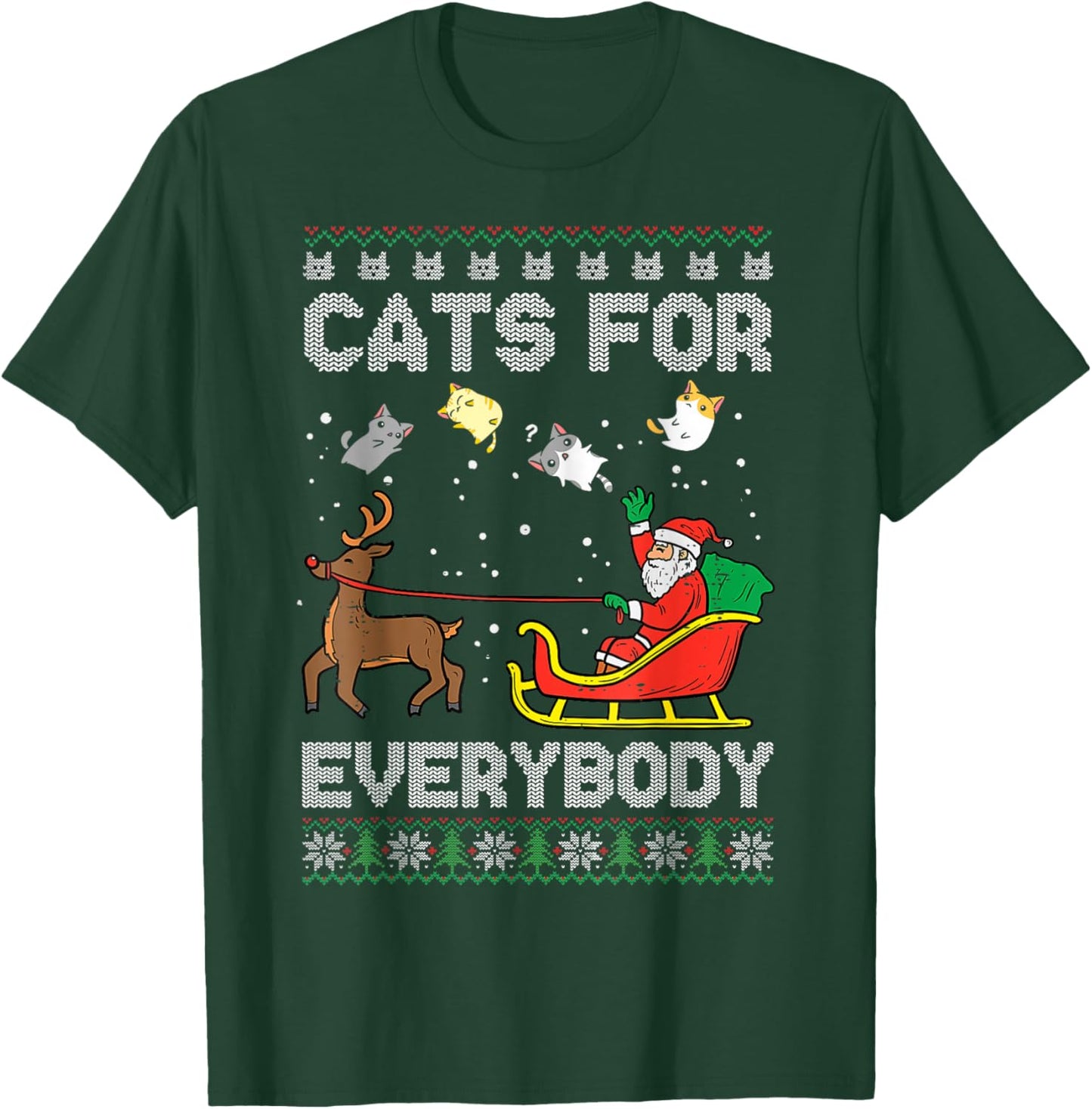 Santa Cats For Everybody Christmas Cat Pajamas Women Men T-Shirt - T-Shirt | Forest