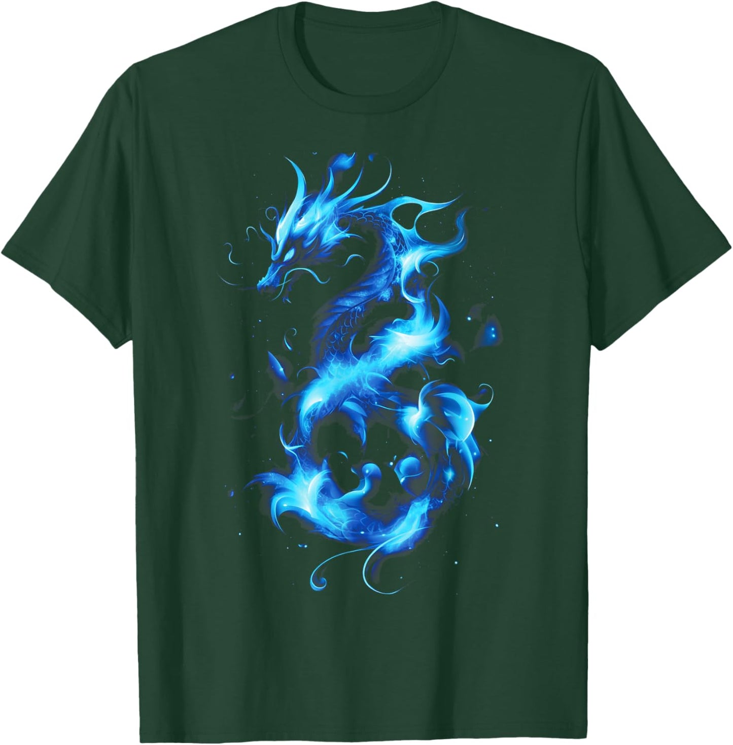 Blue Flames Dragon Fantasy art Mythical creature T-Shirt - T-Shirt | Forest
