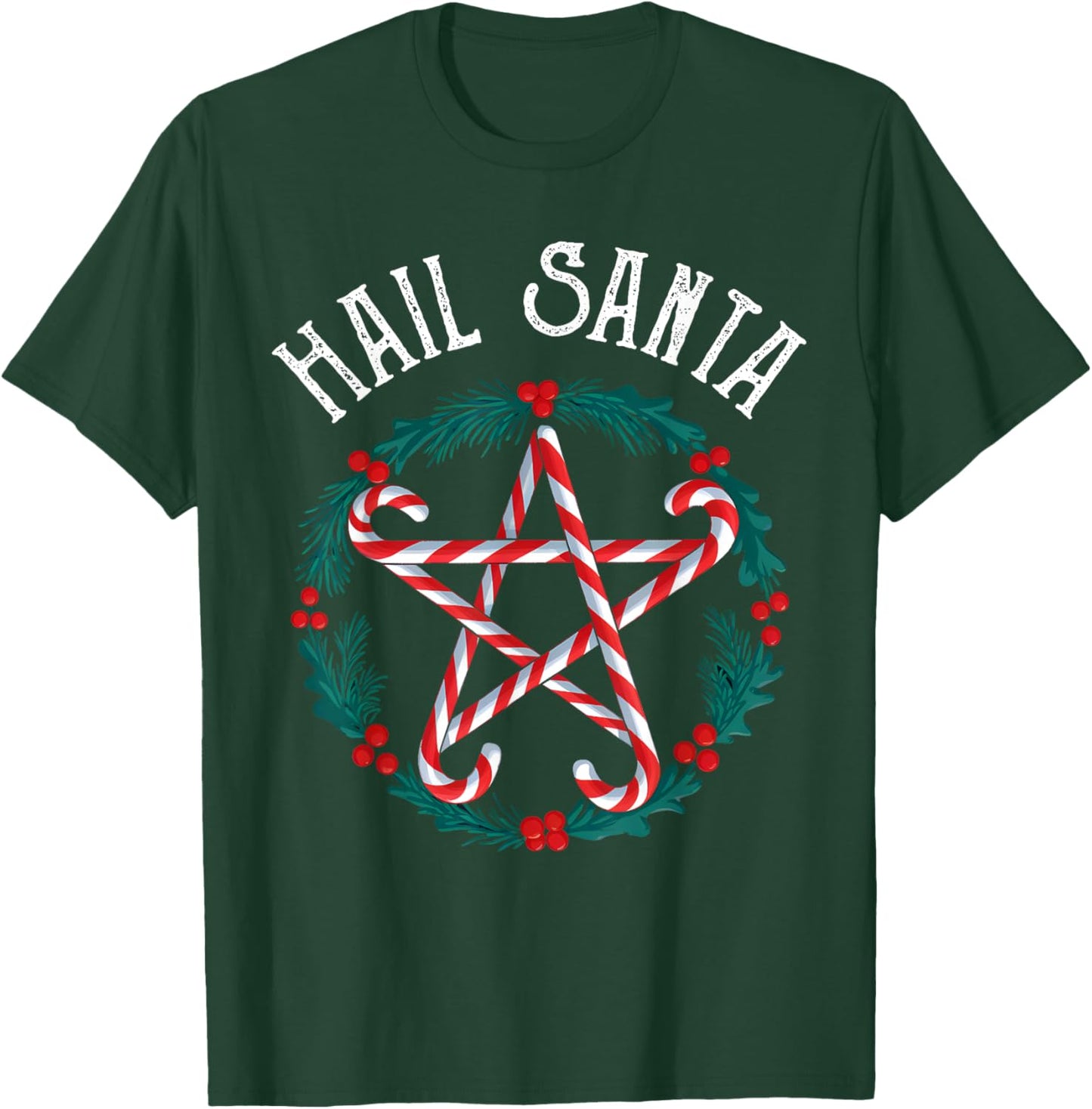 Hail Santa Candy Cane Pentagram Gothmas Funny Goth Christmas T-Shirt - T-Shirt | Forest
