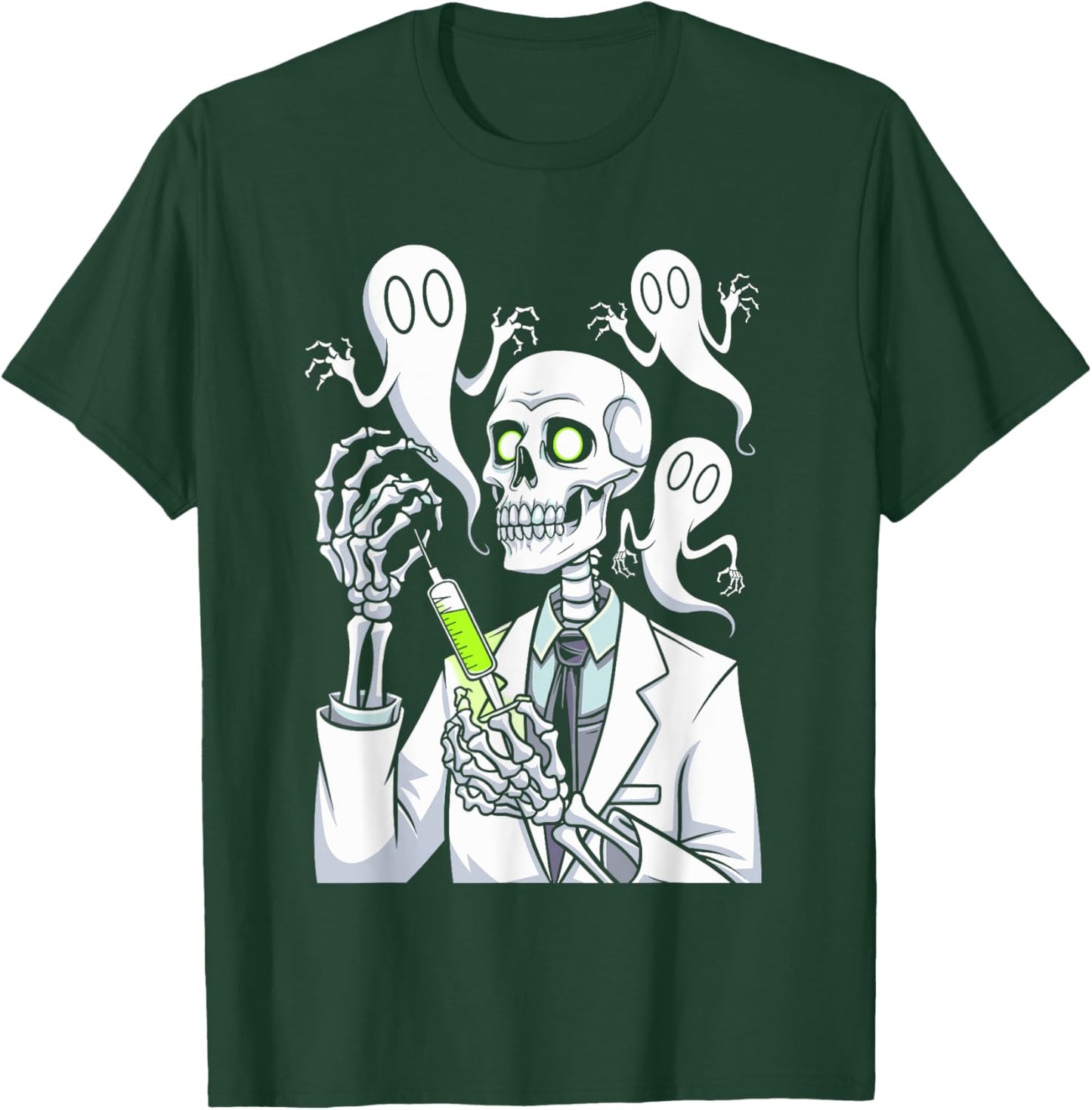 Funny Skeleton Medical Staff Doctor Syringe Spooky Halloween T-Shirt - T-Shirt | Forest