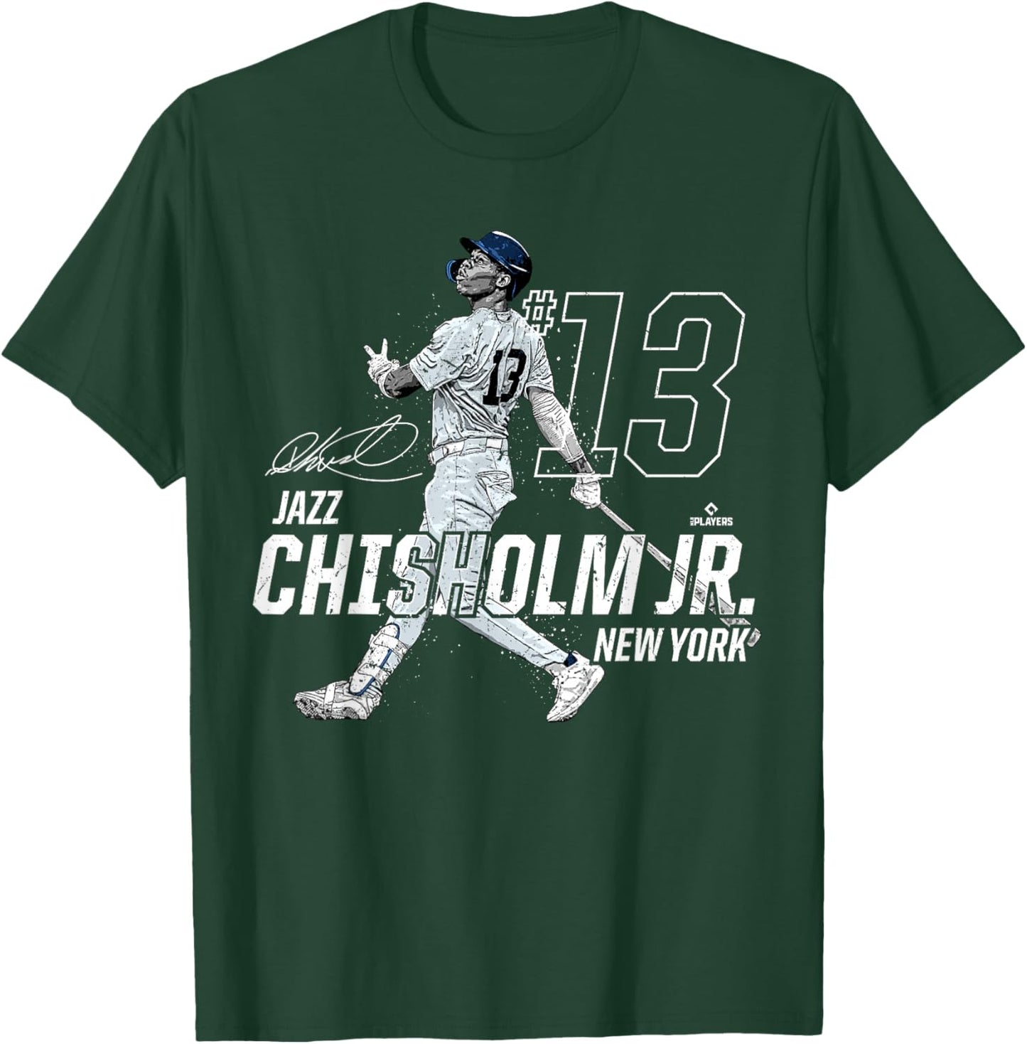 Dynamic Pose Jazz Chisholm Jr New York Baseball MLBPA T-Shirt - T-Shirt | Forest