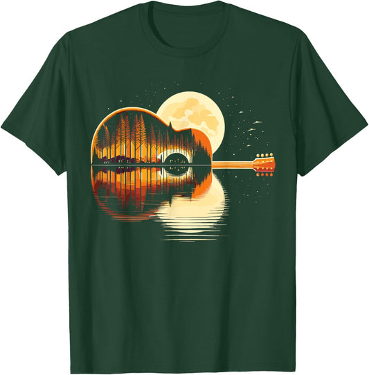 Guitar Nature Moon Retro Guitarist Acoustic T-Shirt - T-Shirt | Forest