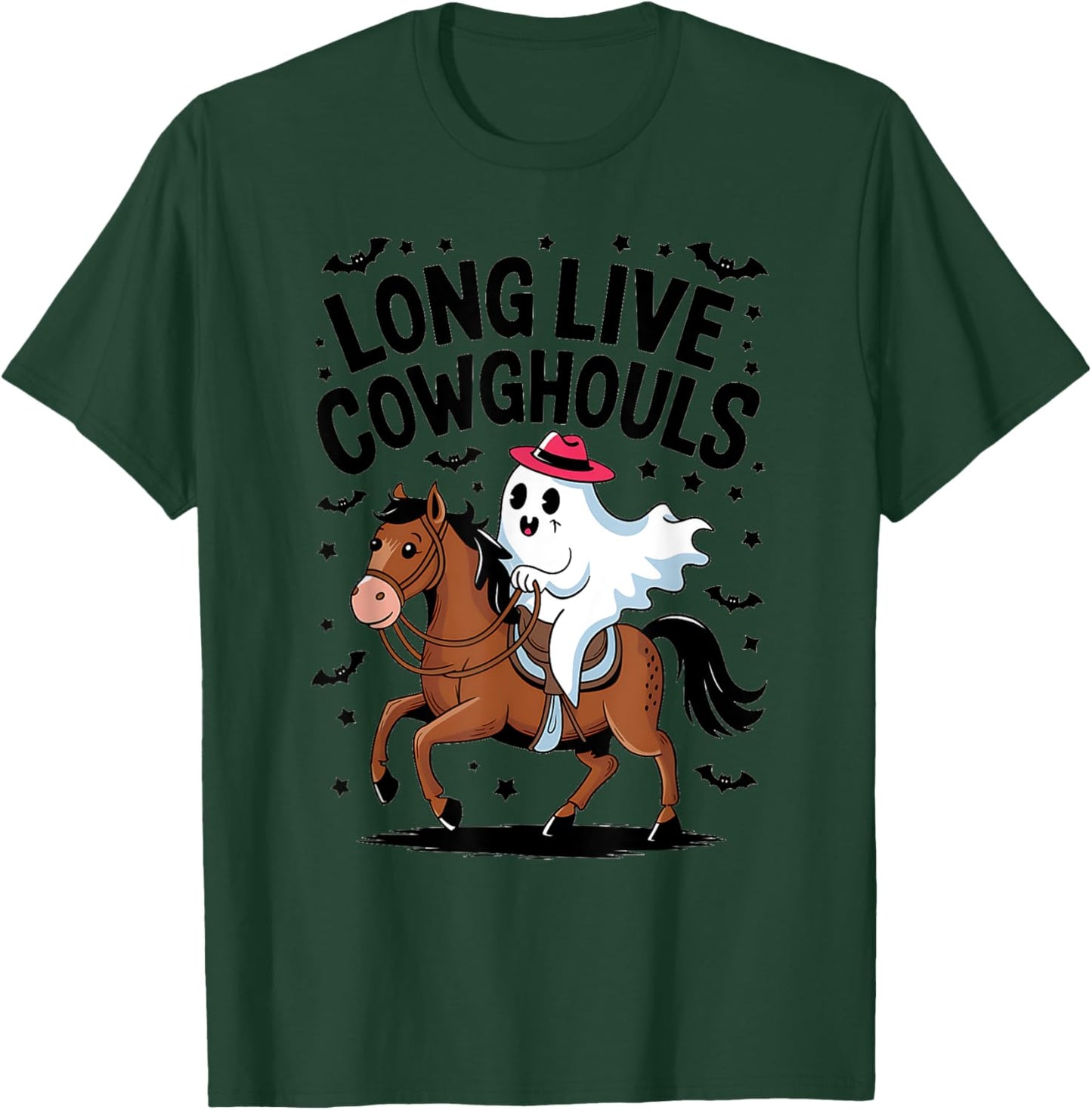 Long Live Cowghouls Spooky Cowgirl Riding Ghost Horse T-Shirt - T-Shirt | Forest