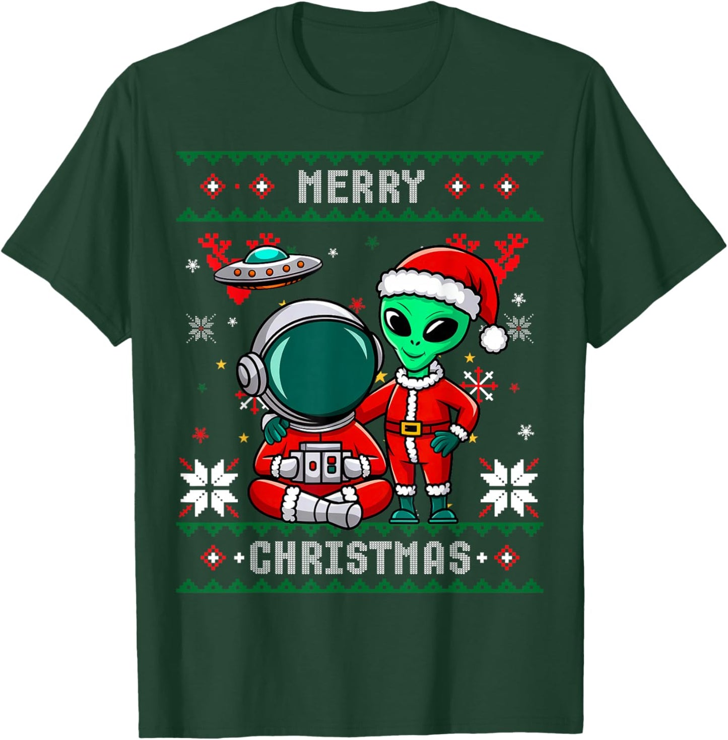 Funny Alien Santa Astronaut Merry Ugly Christmas UFO Gifts T-Shirt - T-Shirt | Forest