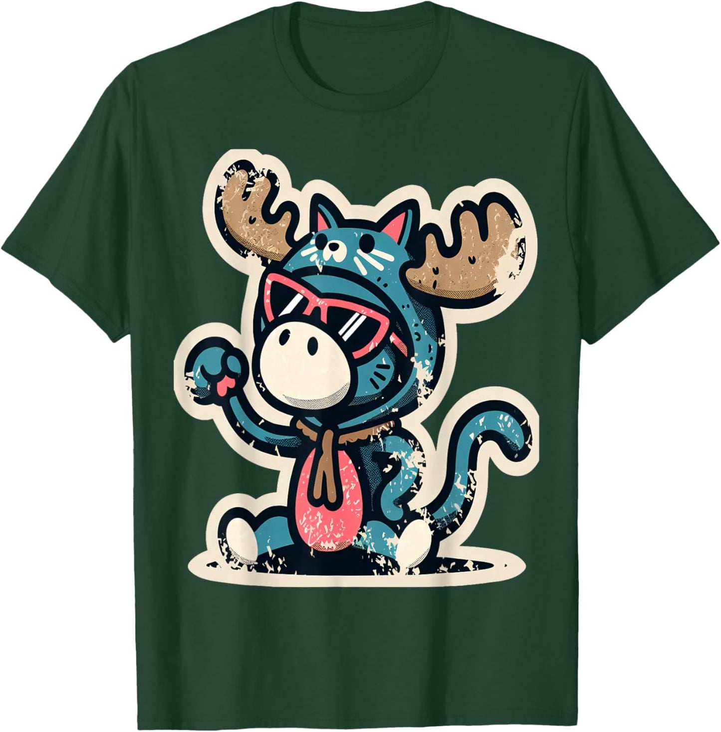 Cute Moose in Cat Costume T-Shirt - T-Shirt | Forest