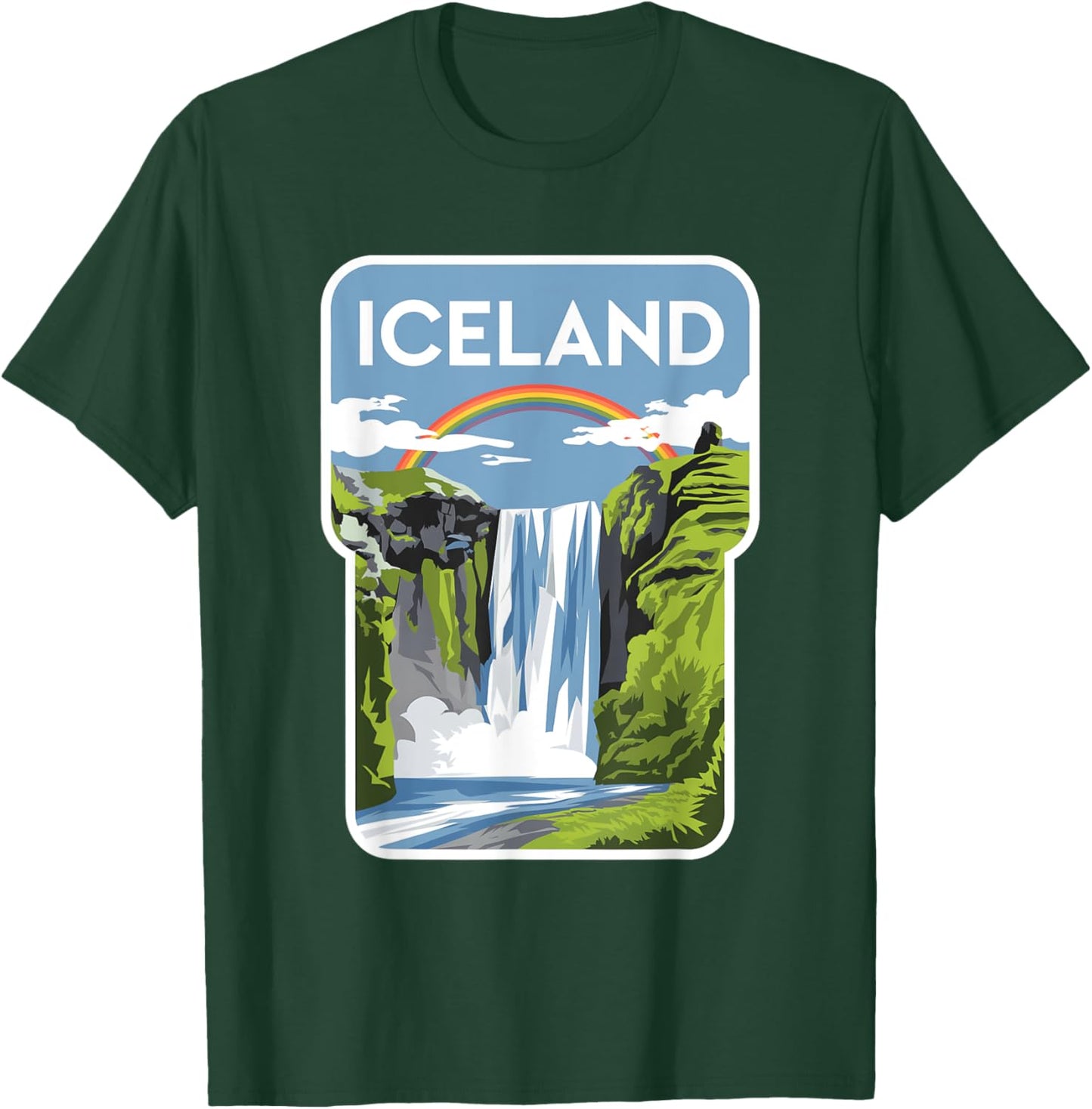 Iceland Waterfall and Rainbow Graphic for Nature Lovers T-Shirt - T-Shirt | Forest