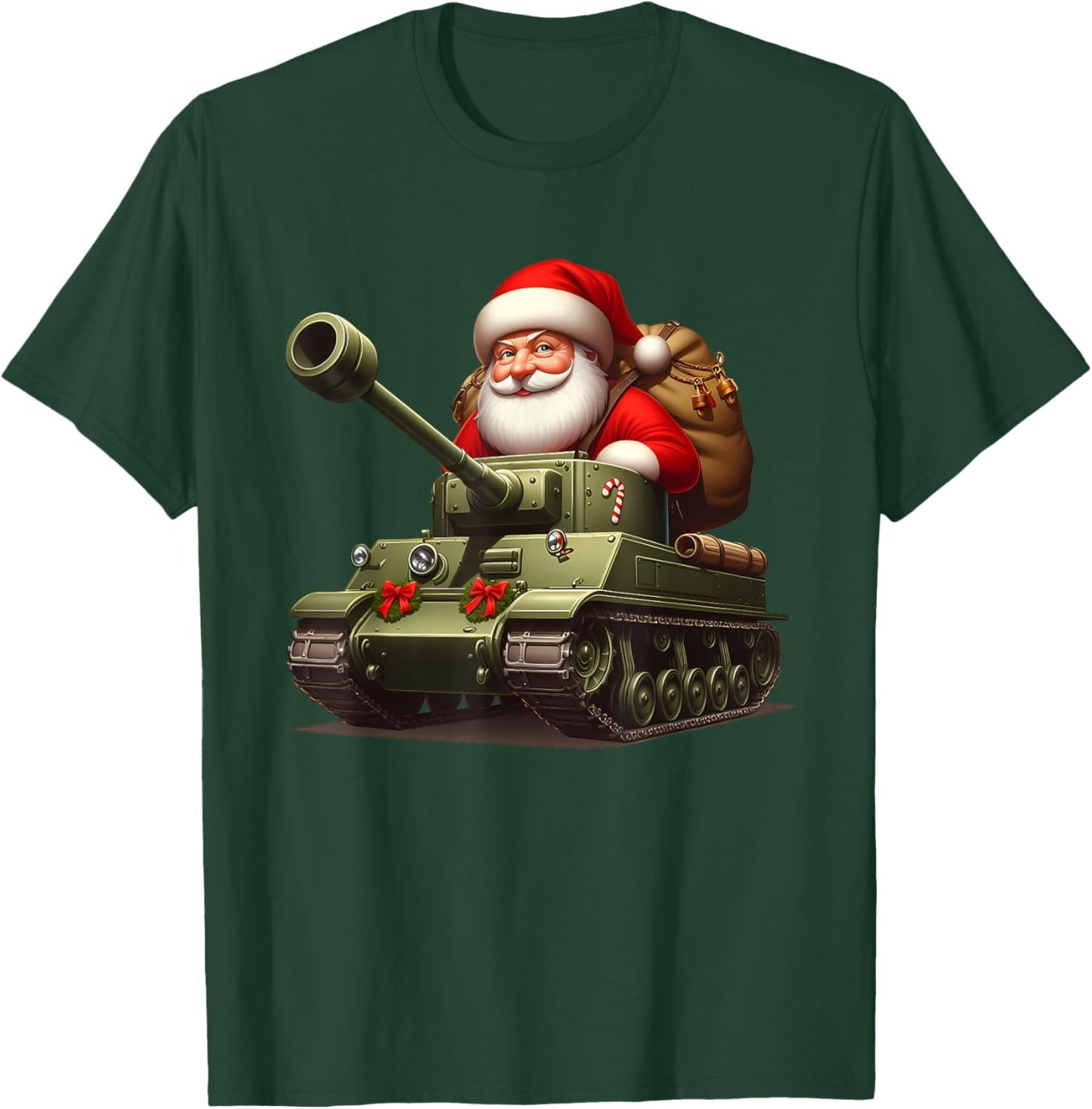 Christmas Santa On A Military Tank, Xmas Tank T-Shirt - T-Shirt | Forest