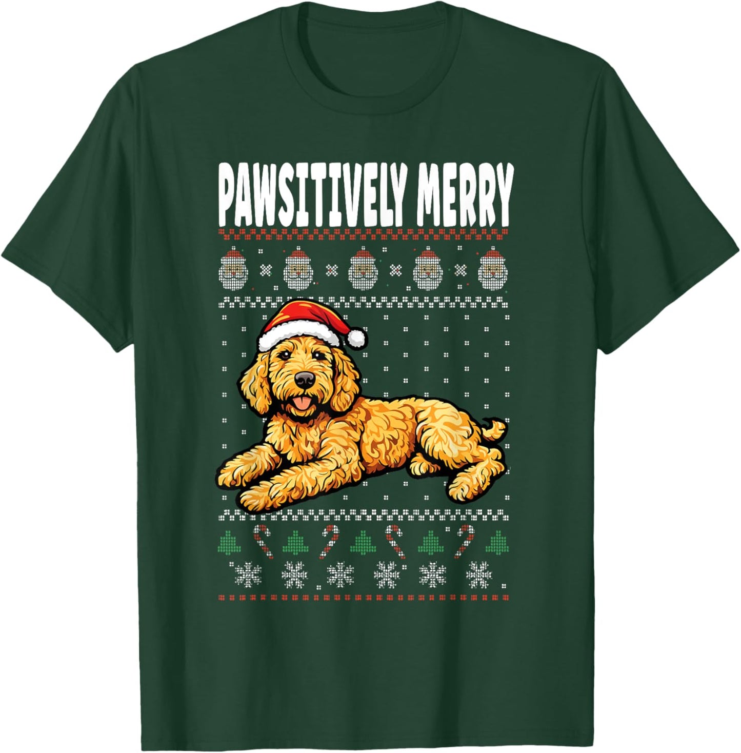 Pawsitively Merry Labradoodle Christmas Dog Pun T-Shirt - T-Shirt | Forest