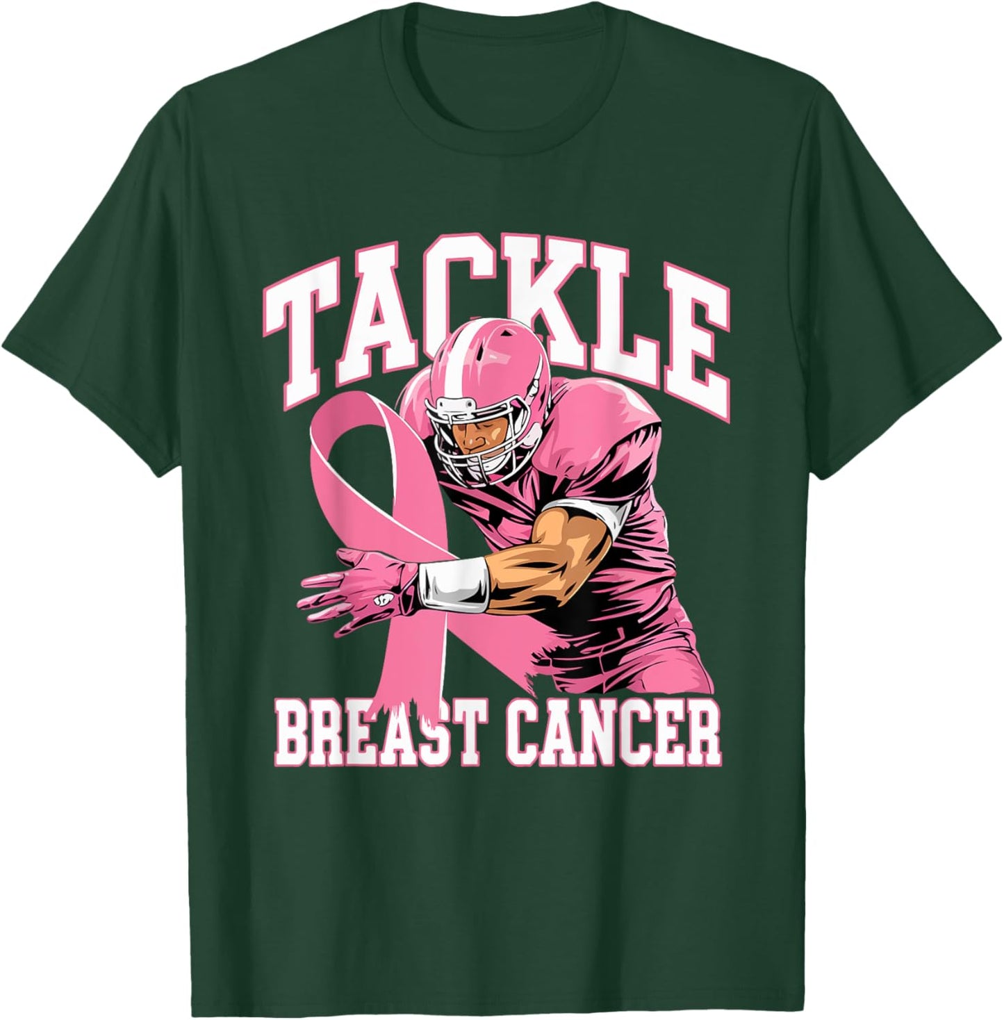 Tackle Breast Cancer Pink Ribbon American Fantasy Football T-Shirt - T-Shirt | Forest