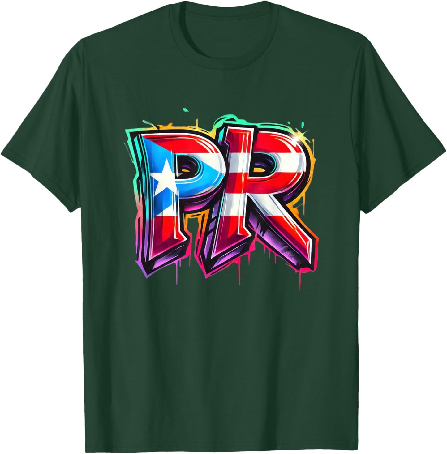 PR Graffiti Puerto Rico Flag Spray Paint Street Art Fun Cool T-Shirt - T-Shirt | Forest