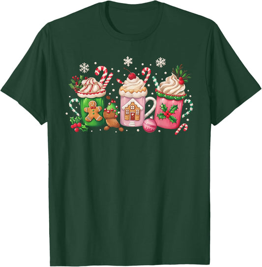 Coffee Christmas Gingerbread Pink Women Latte Cozy Winter T-Shirt - T-Shirt | Forest