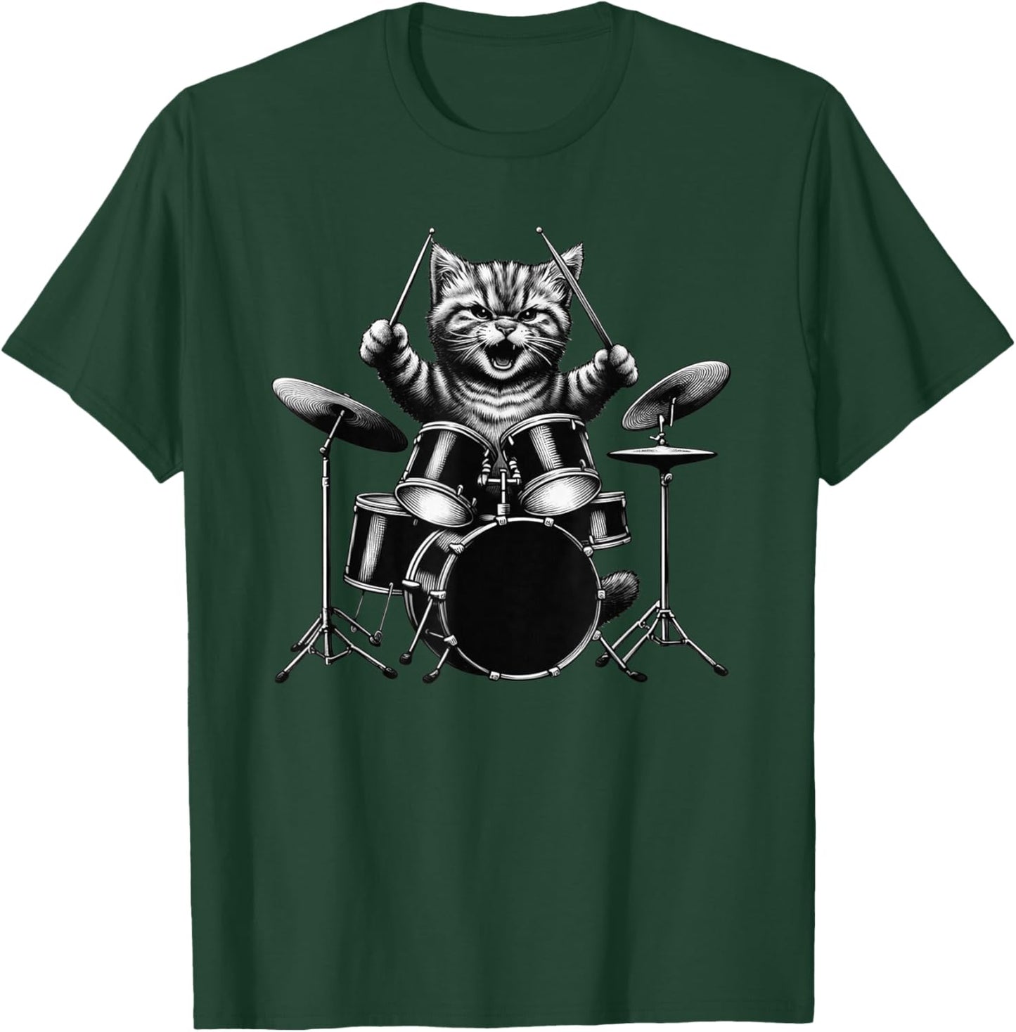 Kitten Rock Band Drummer Cat Playing Drums Drumsticks T-Shirt - T-Shirt | Forest