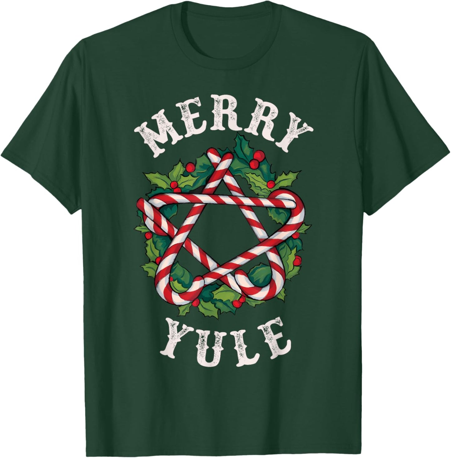 Merry Yule Winter Solstice Holly Christmas Pagan Pentagram T-Shirt - T-Shirt | Forest