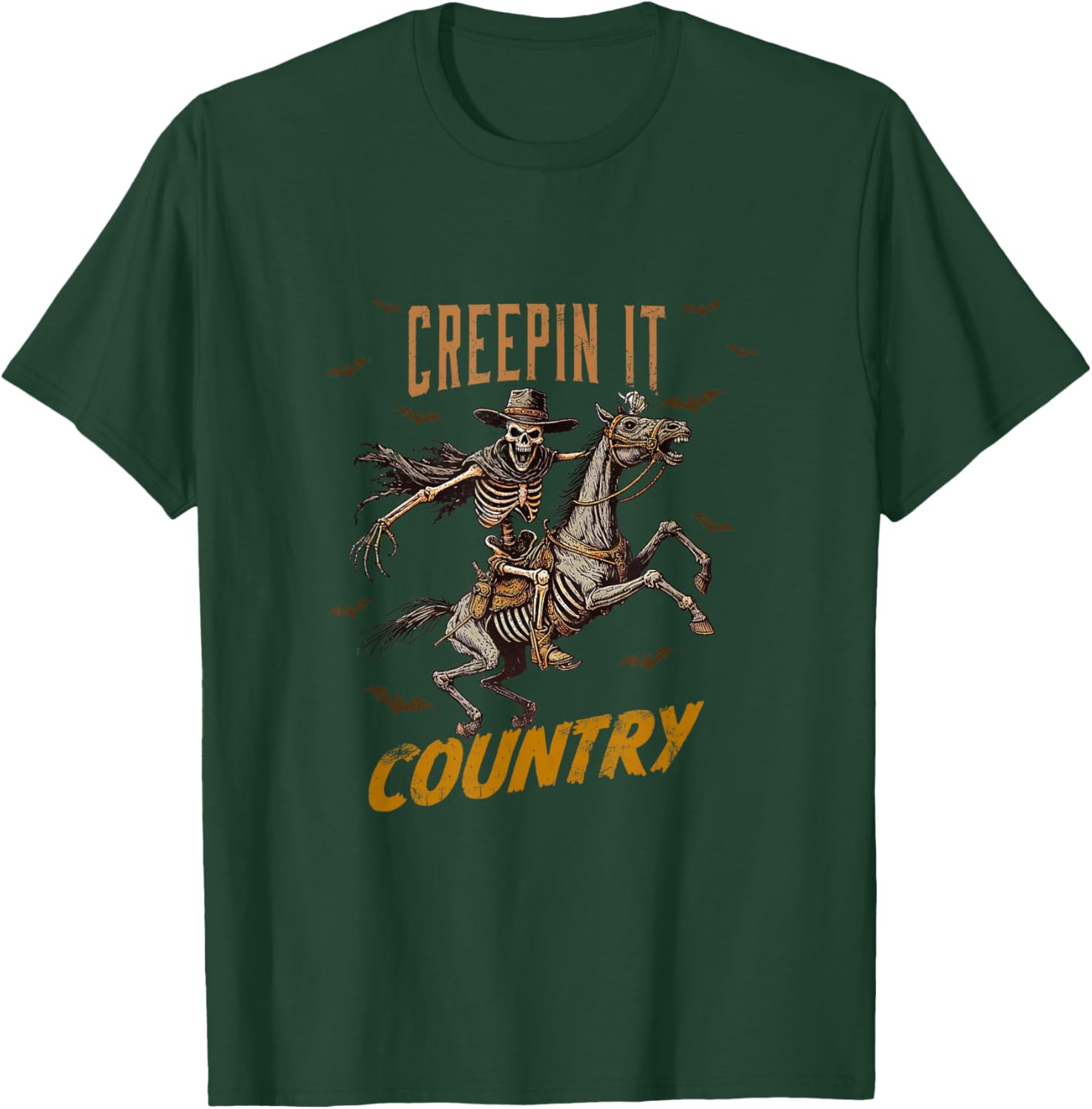 Vintage Western Funny Skeleton Halloween Creepin It Country T-Shirt - T-Shirt | Forest