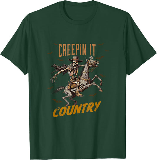 Vintage Western Funny Skeleton Halloween Creepin It Country T-Shirt - T-Shirt | Forest