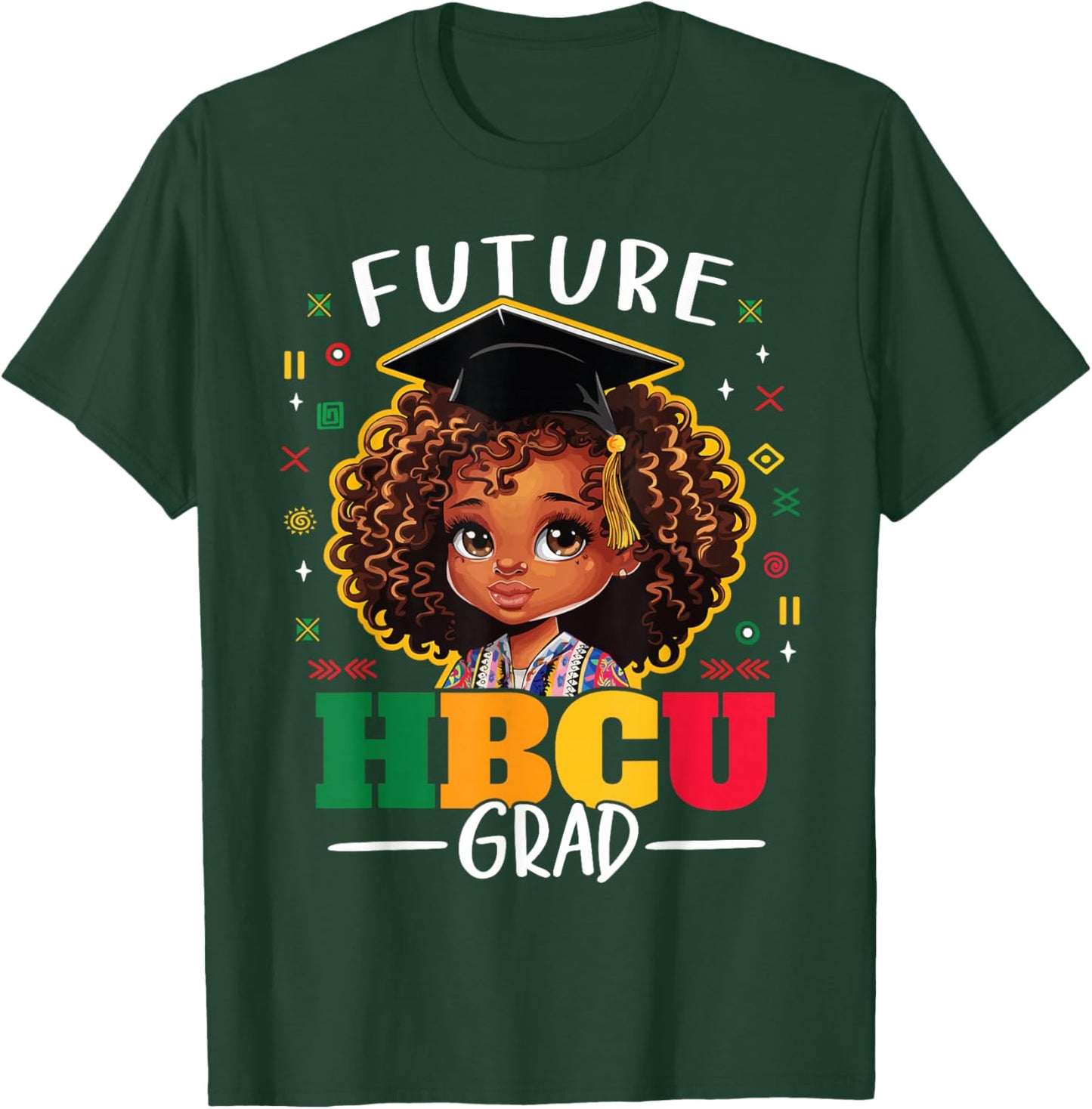 Future HBCU Grad Kids Black Girl Afro Black History Month T-Shirt - T-Shirt | Forest