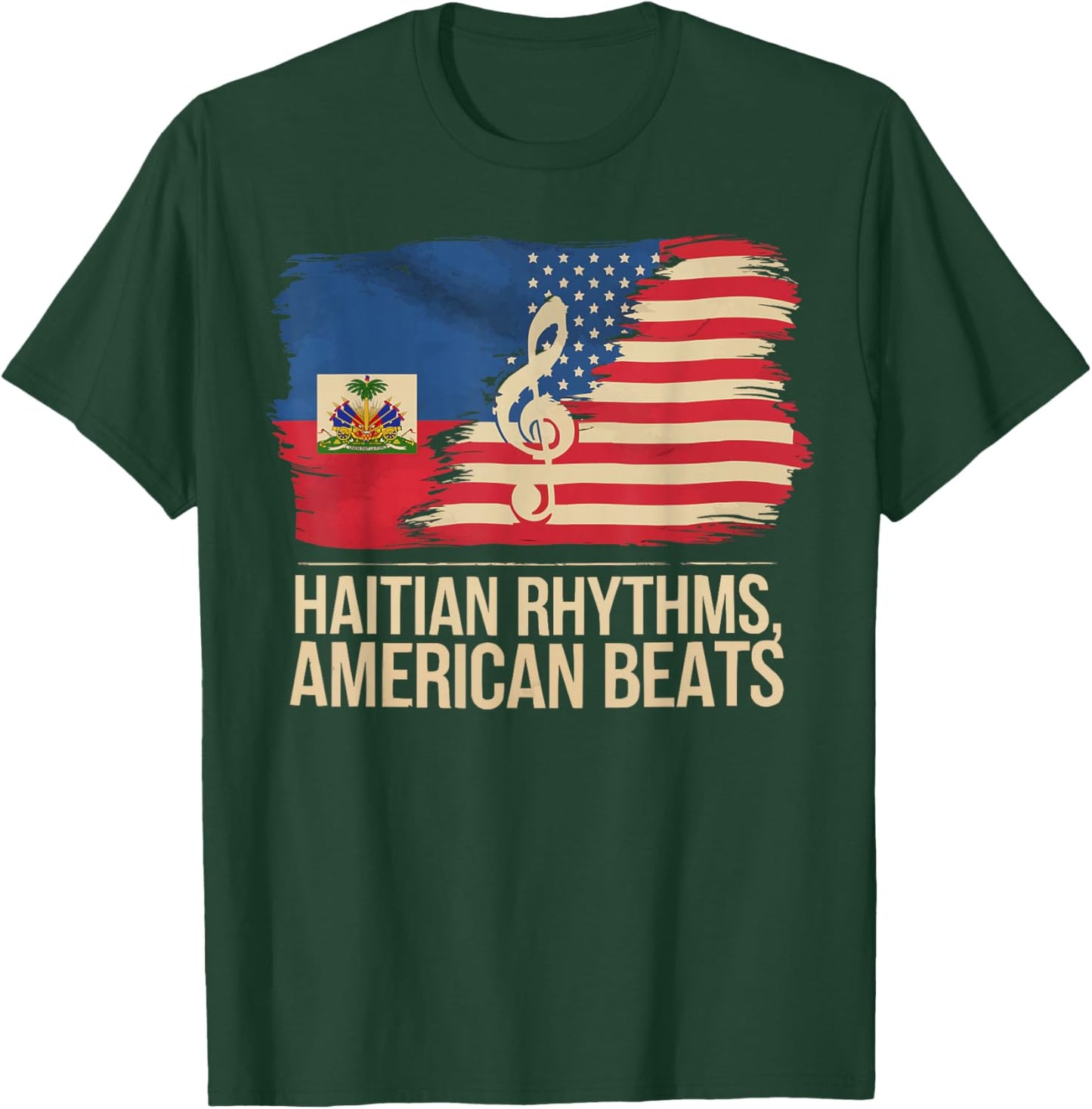 Half Haitian Half American USA Flag Haiti America T-Shirt - T-Shirt | Forest