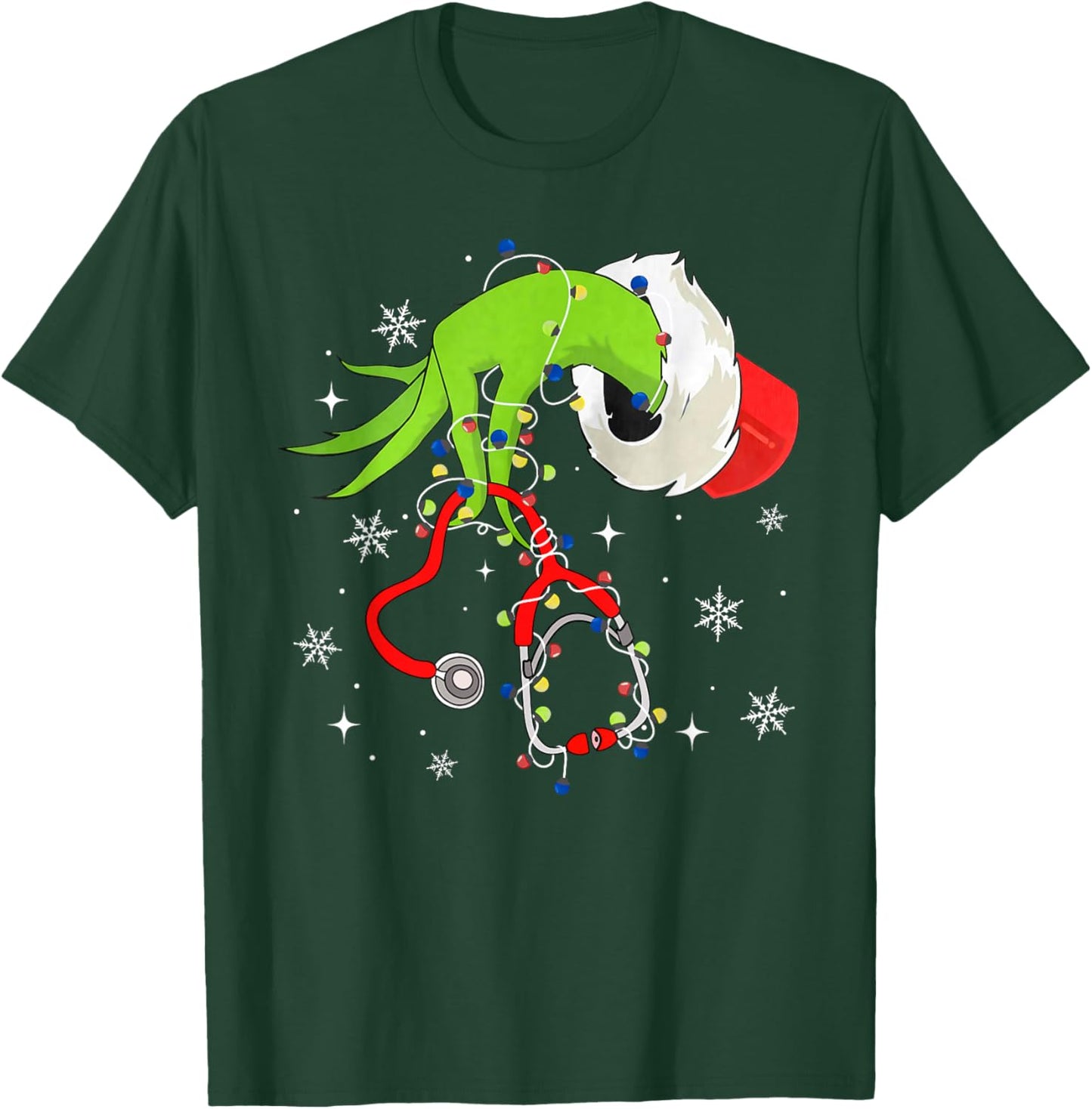 Nurse Christmas Stethoscope Nurses Xmas Pajamas Santa Women T-Shirt - T-Shirt | Forest