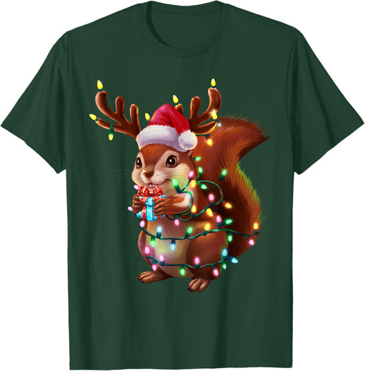 Squirrel Christmas Tree Lights Funny Xmas Family Men Women T-Shirt - T-Shirt | Forest