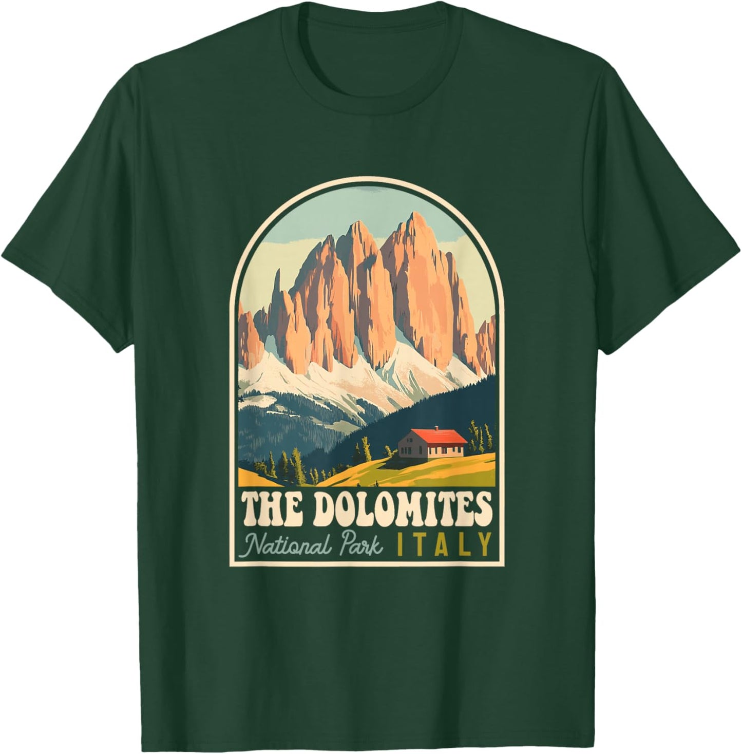 The Dolomites Italy Skiing Hiking Cycling Climbing Retro T-Shirt - T-Shirt | Forest