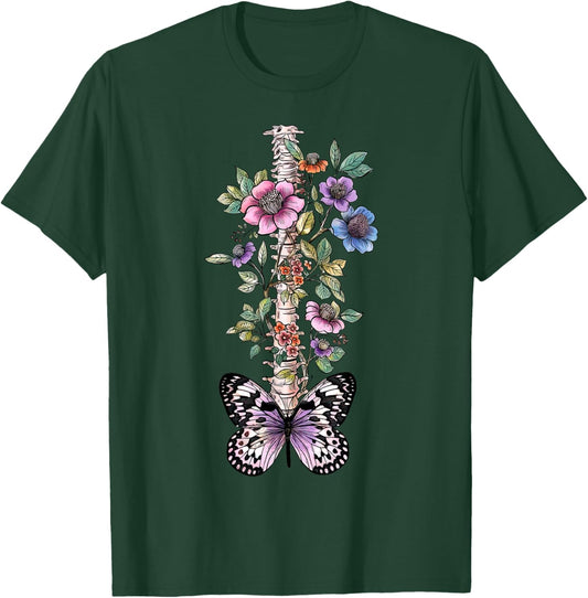 Floral Skeleton Butterfly Spine Chiropractor Chiropractic T-Shirt - T-Shirt | Forest