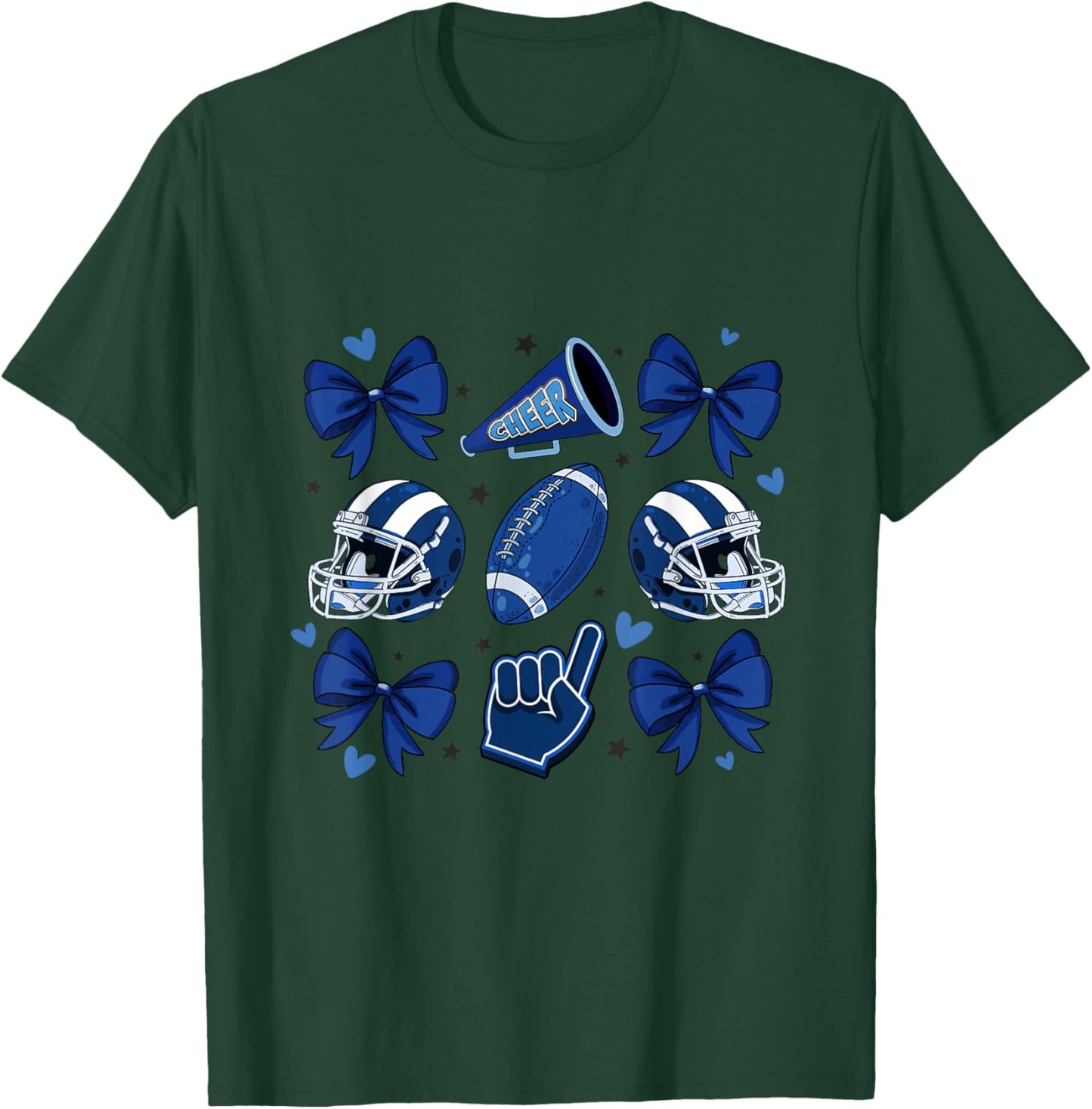 Football Cheer Mom Sister Coquette Bow Game Day Blue Women T-Shirt - T-Shirt | Forest