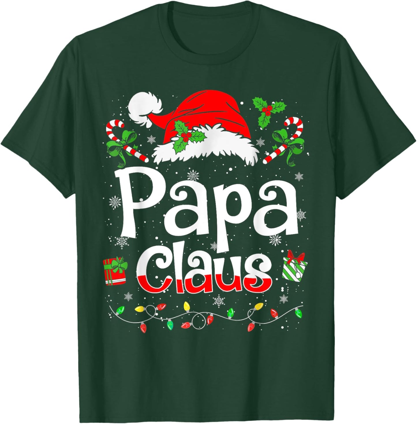 Papa Claus Shirt Christmas Lights Pajama Family Matching T-Shirt - T-Shirt | Forest