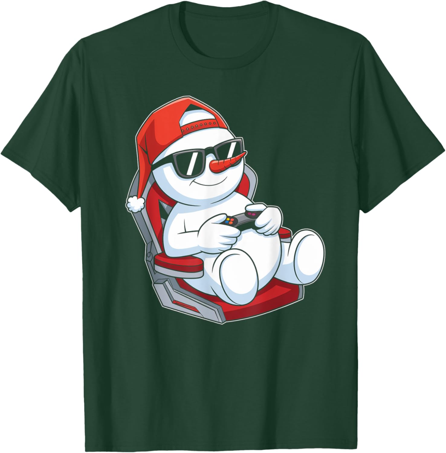 Christmas Snowman Gamer Funny Video Gaming Xmas Kids Boys T-Shirt - T-Shirt | Forest