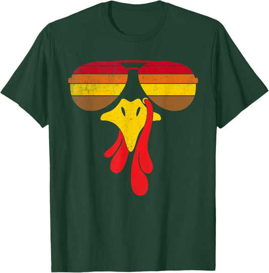 Turkey Face Sunglasses Thanksgiving Costume Family Outfits T-Shirt - T-Shirt | Forest