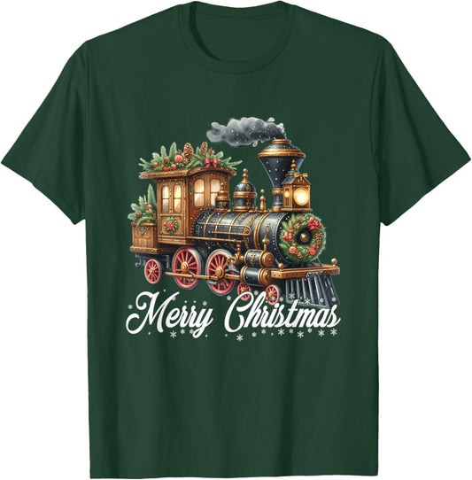 Merry Christmas Steam Train Locomotive Family Pajamas T-Shirt - T-Shirt | Forest