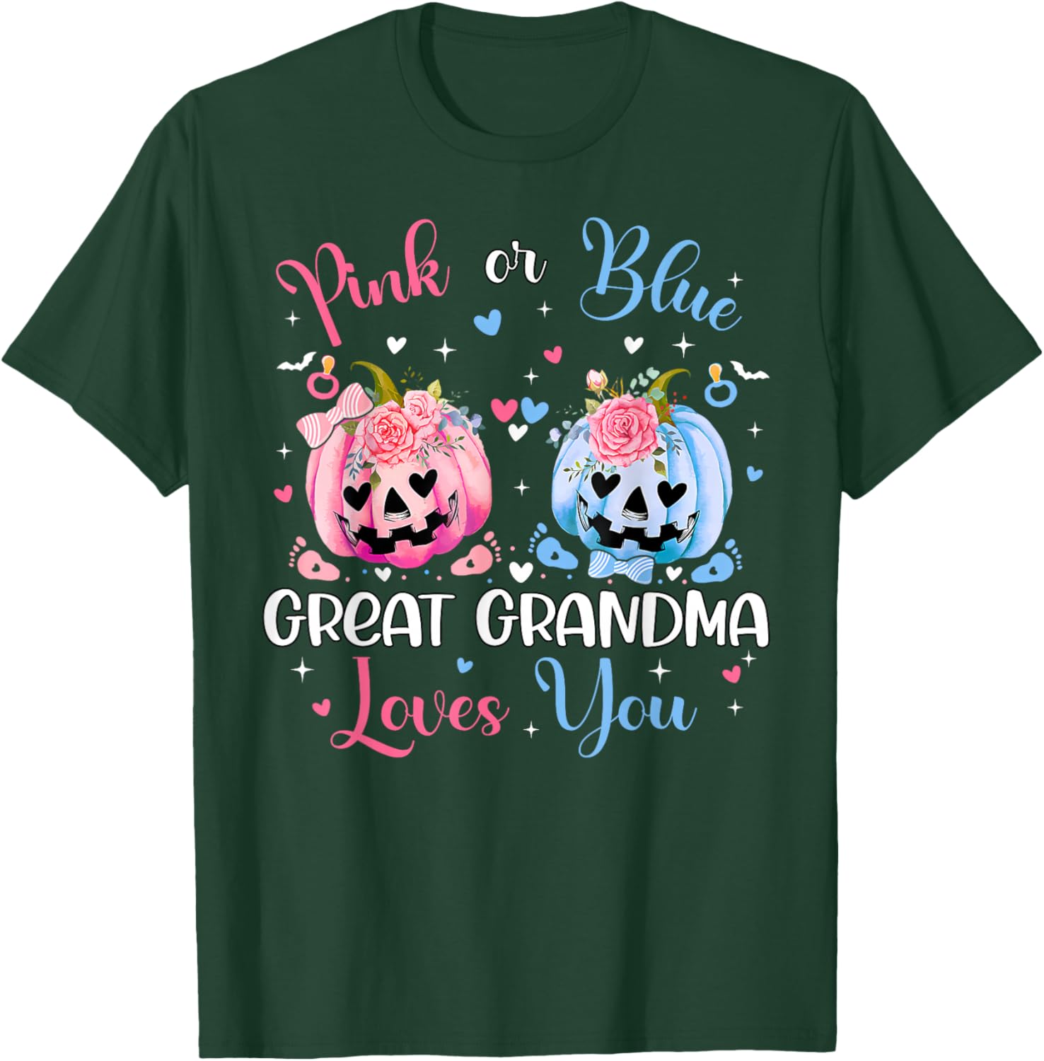 Pink or Blue Great Grandma Loves You Pumpkin Gender Reveal T-Shirt - T-Shirt | Forest