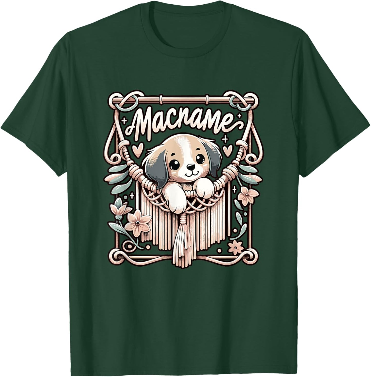 Funny Macrame Dog Artist Macrame T-Shirt - T-Shirt | Forest