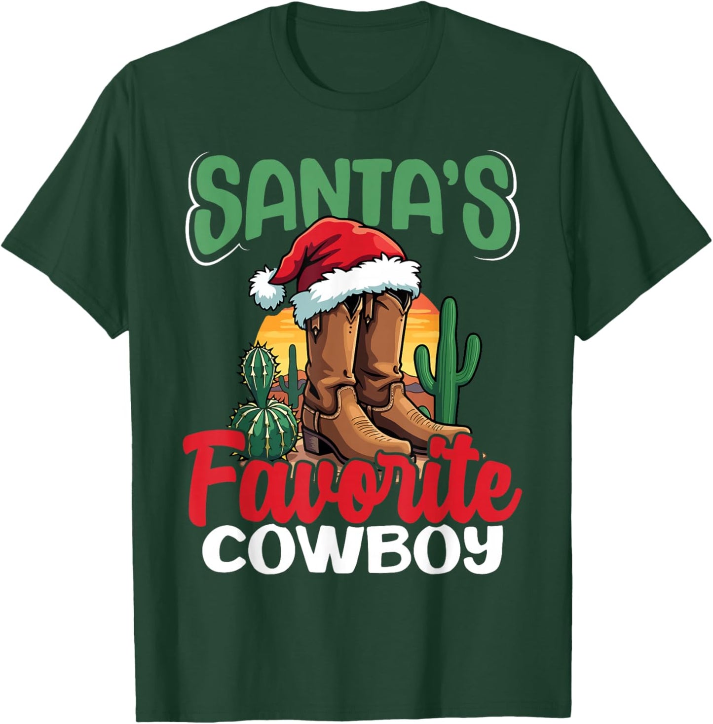 Santa's Favorite Cowboy Western Christmas Holiday T-Shirt - T-Shirt | Forest