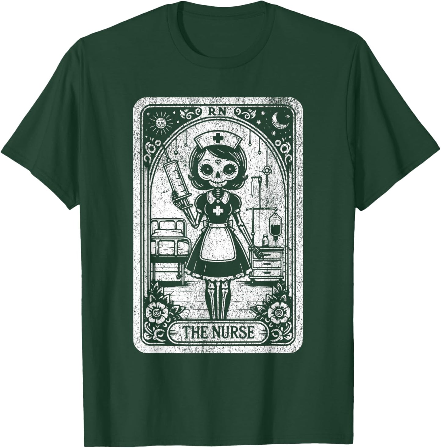 Funny Spooky Skeleton RN Nurse The Nurse Tarot Card Nursing T-Shirt - T-Shirt | Forest