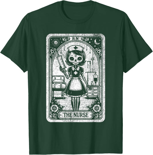Funny Spooky Skeleton RN Nurse The Nurse Tarot Card Nursing T-Shirt - T-Shirt | Forest