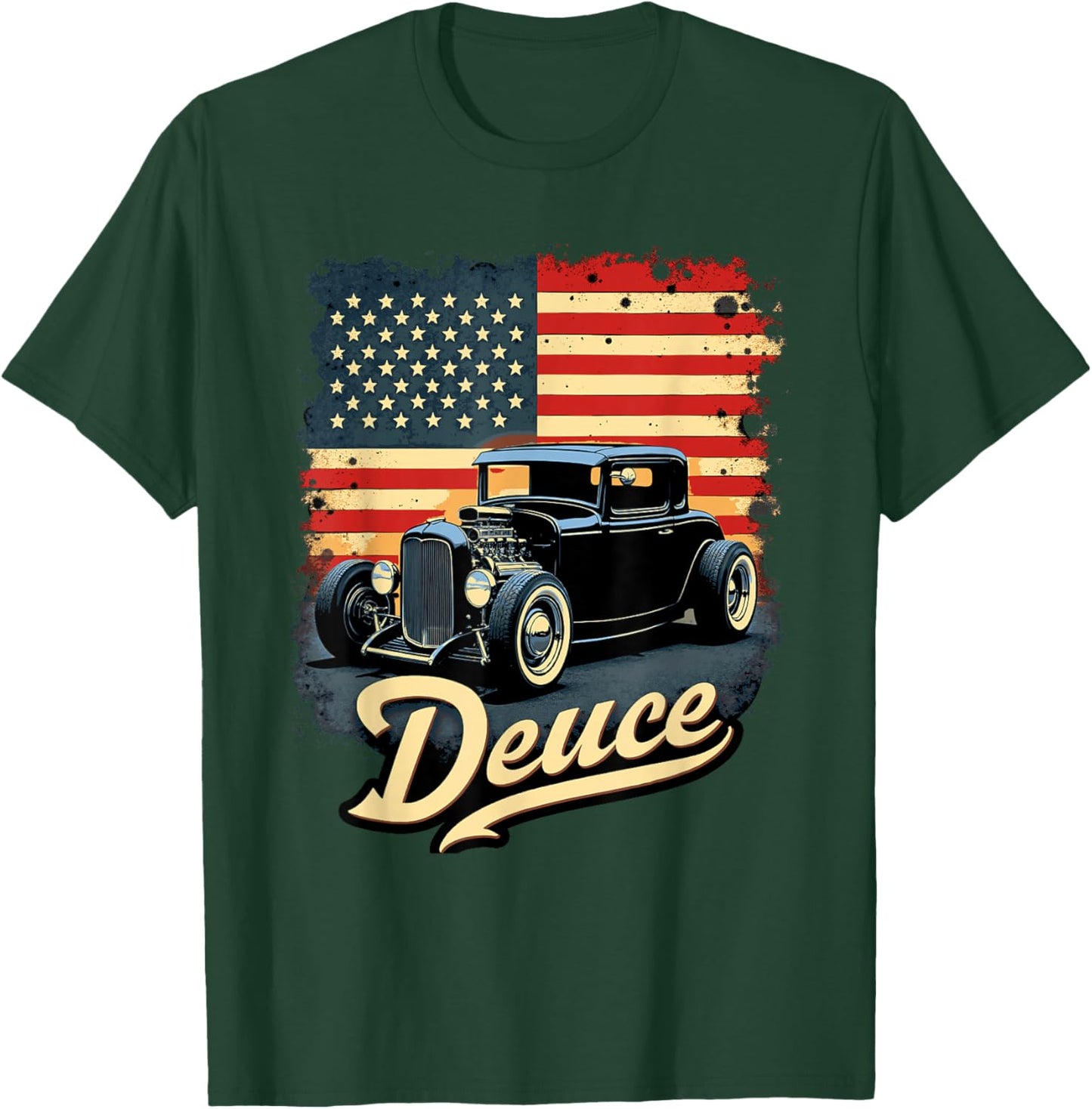 32 Deuce Coupe American Classic Deuce American Flag Hot Rod T-Shirt - T-Shirt | Forest