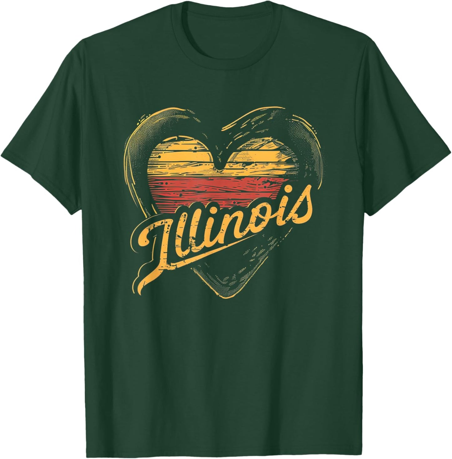 Illinois - Heart Vintage Love Women Kids Retro Graphic T-Shirt - T-Shirt | Forest