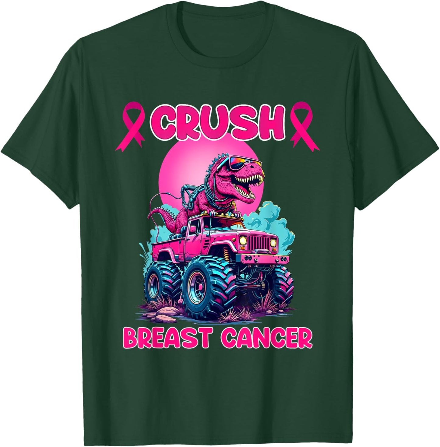 Monster Trucks Crush Breast Cancer Awareness T-Shirt - T-Shirt | Forest