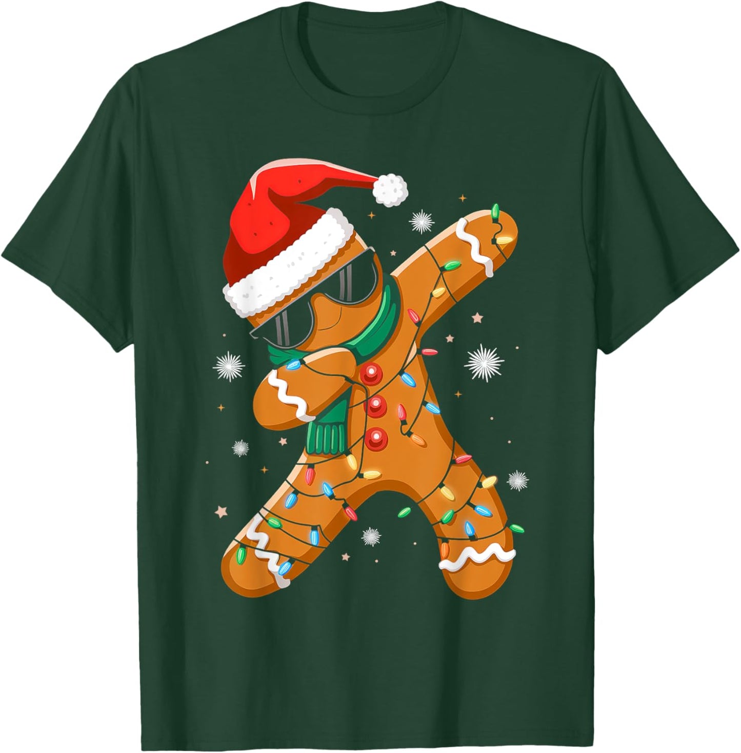 Dabbing Gingerbread Xmas Lights Boys Girls Kids Christmas T-Shirt - T-Shirt | Forest