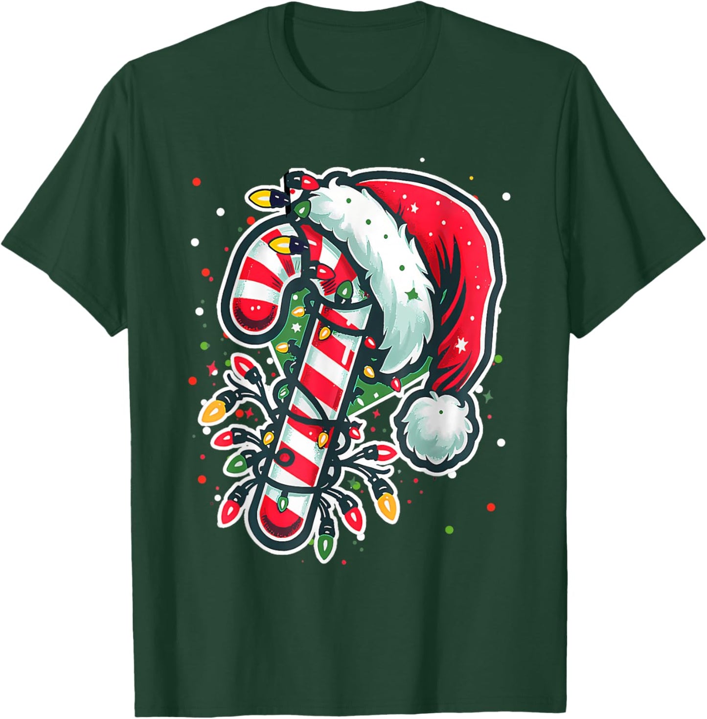 Red And White Candy Cane Santa Christmas Funny Xmas Lights T-Shirt - T-Shirt | Forest